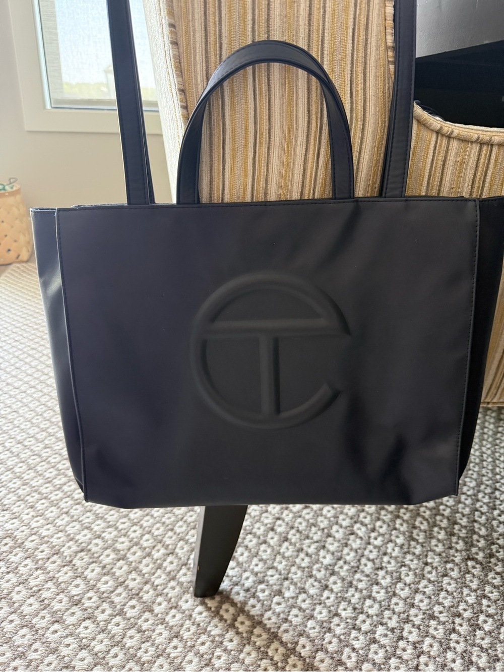 TELFAR Medium Navy Embossed Tote Bag - Size Medium